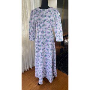 Vintage 70s prairie dress, simple gown, floral lilac/purple, long sleeves